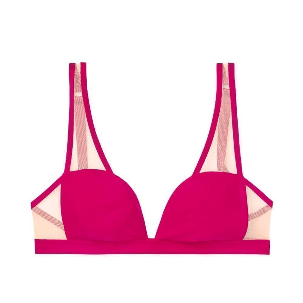 NWOT New Victoria’s Secret Unlined Mesh Plunge Bralette L Wicked Rose Beige Luxe